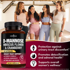 New Age D-Mannose label on packaging highlights vegan, non-GMO ingredients.