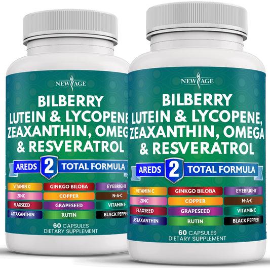 New Age Eye Health bottle with capsules for daily antioxidant support.