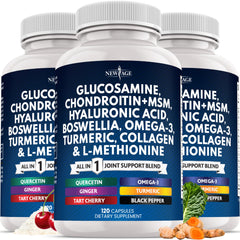 NEW AGE Glucosamine Chondroitin MSM bottle for daily joint support.