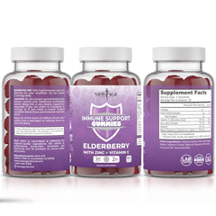 New Age Immune Gummies 180-count pack label conveys value and convenience.