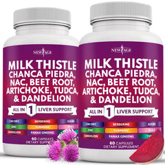 New Age Liver Support bottle with milk thistle capsules for daily wellness