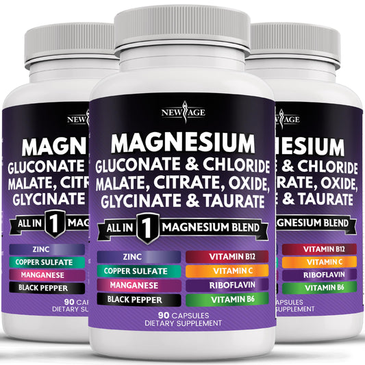 New Age Magnesium bottle front view showing broad mineral support