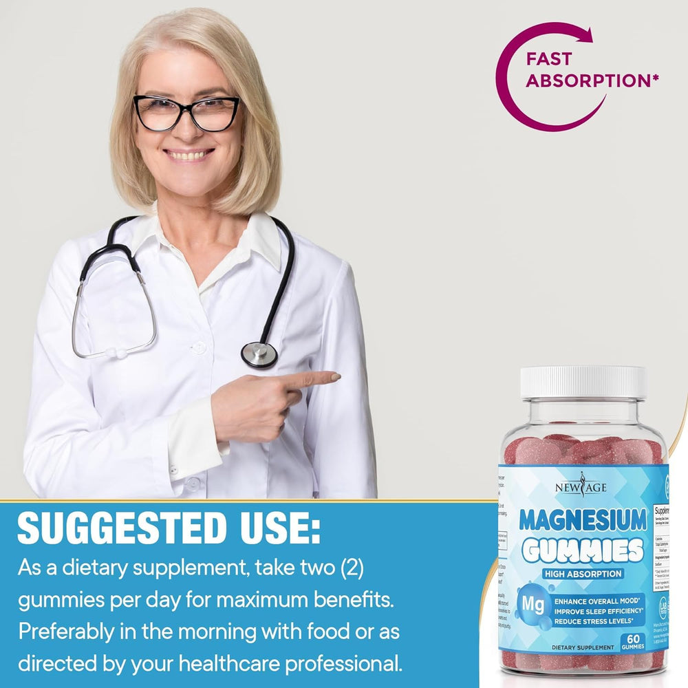 Kitchen scene with New Age Magnesium Gummies on counter ready to take