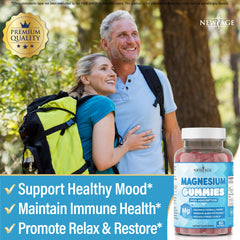 Label detail of New Age Magnesium Gummies emphasizing vegan and gluten free