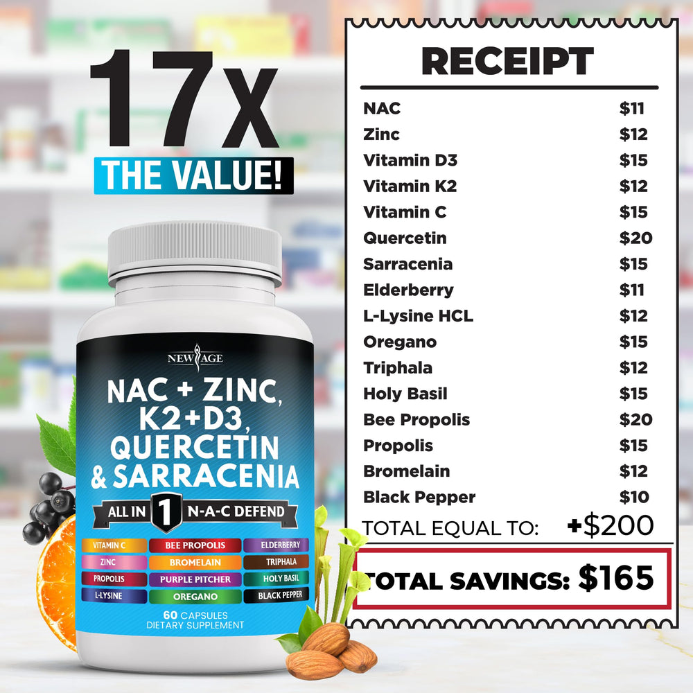 NEW AGE NAC capsule blend including bromelain and L-lysine for variety.