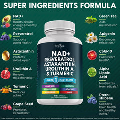NEW AGE NAD+ capsules closeup highlighting bioavailable absorption.