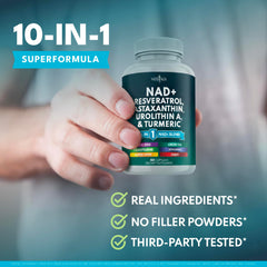 NEW AGE NAD+ resveratrol capsule features longevity-inspired polyphenols for balance.
