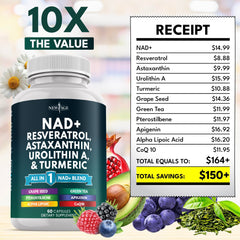NEW AGE NAD+ urolithin-a capsule showcases polyphenols for cellular support.