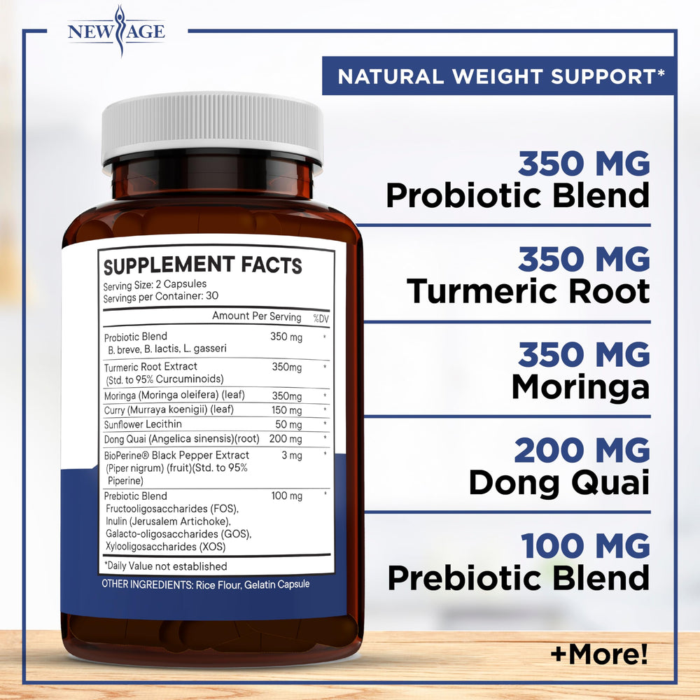 NEW AGE Pro Optimize capsules close-up highlights convenient daily dosing for gut health.