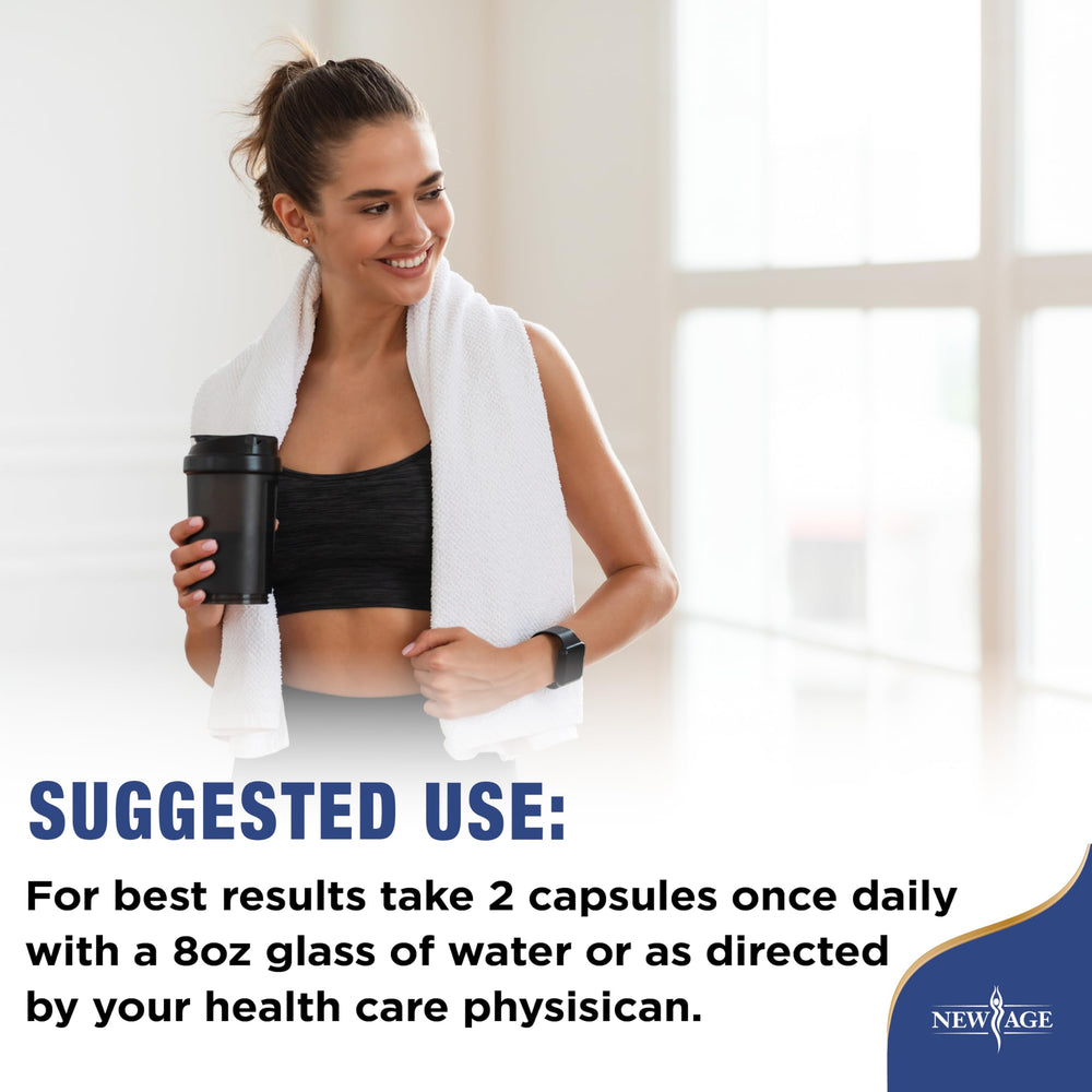 NEW AGE Pro Optimize two-bottles-pack emphasizes total 120 capsules for ongoing support.