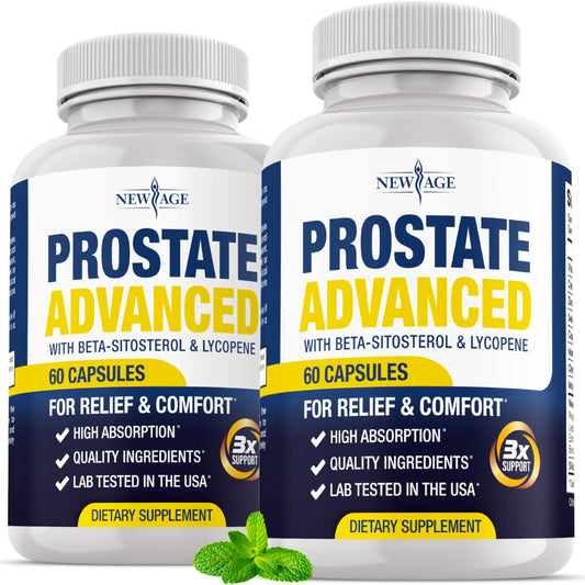 NEW AGE Prostate bottle front showing vegan formula for daily support