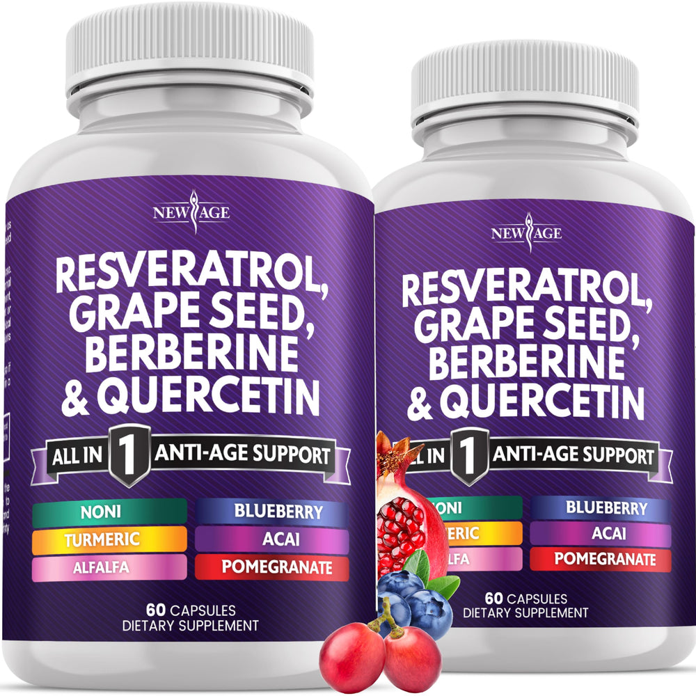 NEW AGE Resveratrol-Berberine bottle front highlighting daily wellness.