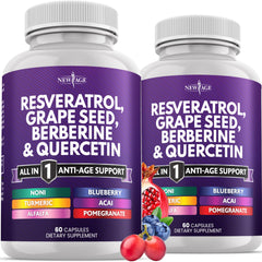 NEW AGE Resveratrol-Berberine bottle front highlighting daily wellness.