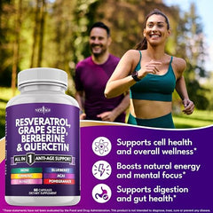 NEW AGE Resveratrol-Berberine label detail shows active ingredients.