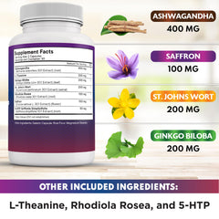 New Age saffron-ashwagandha-rhodiola blend highlighting adaptogenic formula.