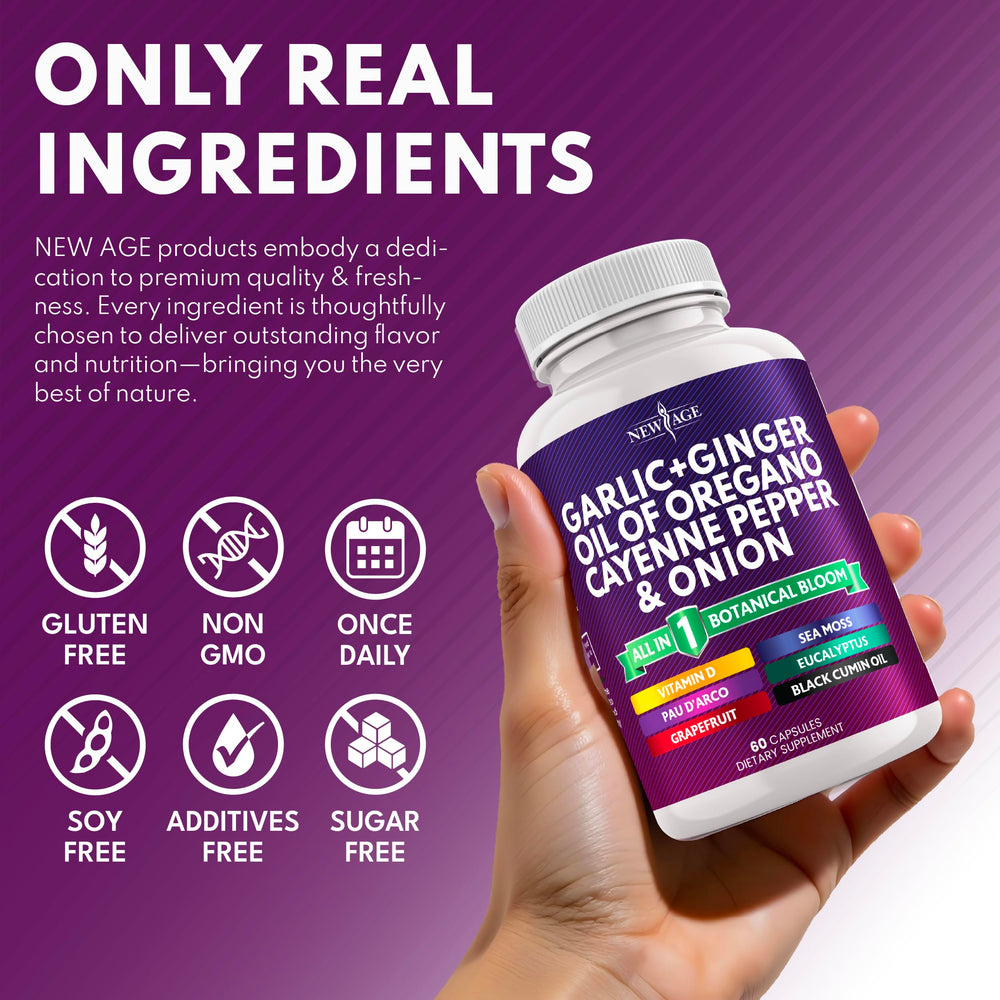 NEW AGE Sea moss capsules highlighting mineral-rich support.
