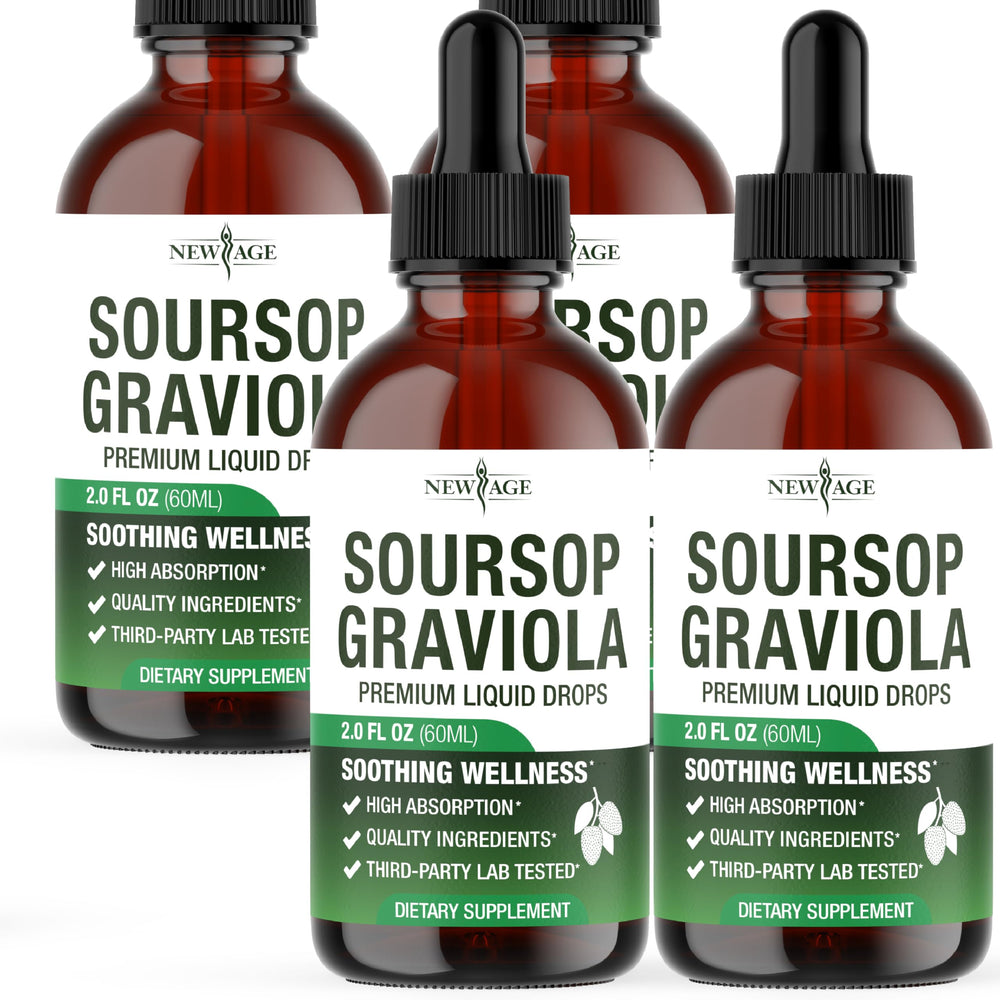 NEW AGE Soursop Drops bottle front highlighting a premium daily wellness formula