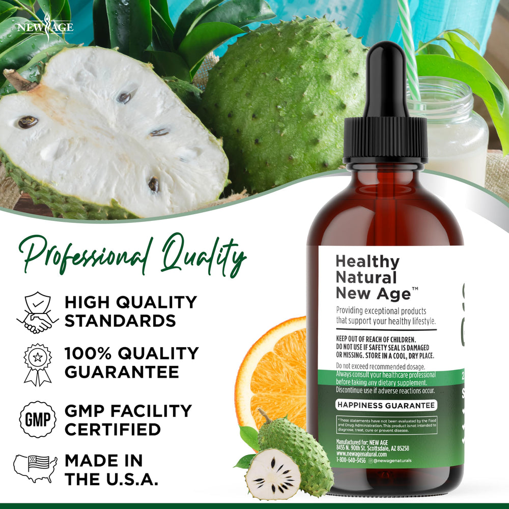 NEW AGE Soursop Drops testing seal indicating third-party verification