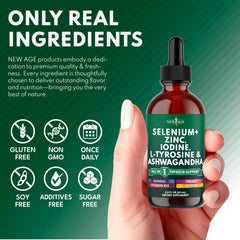 NEW AGE Thyroid Support Drops bottle closeup emphasizes easy dose dropper and liquid texture.