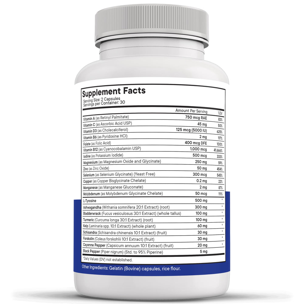 NEW AGE Thyroid Support iodine source bladderwrack depicted in the formula