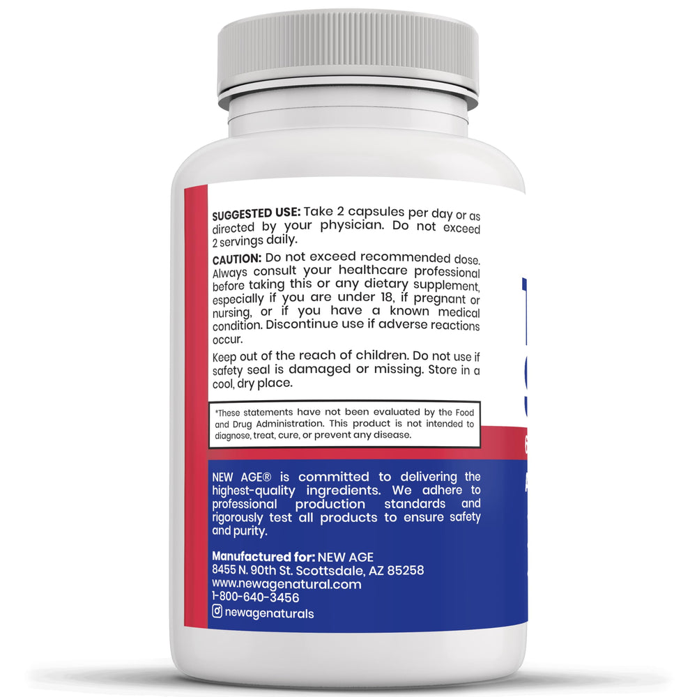NEW AGE Thyroid Support non-GMO vegetarian badge indicating clean ingredients