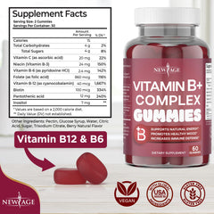 New Age Vitamin B Complex Gummies bottle closeup; gluten-free vegan formula.