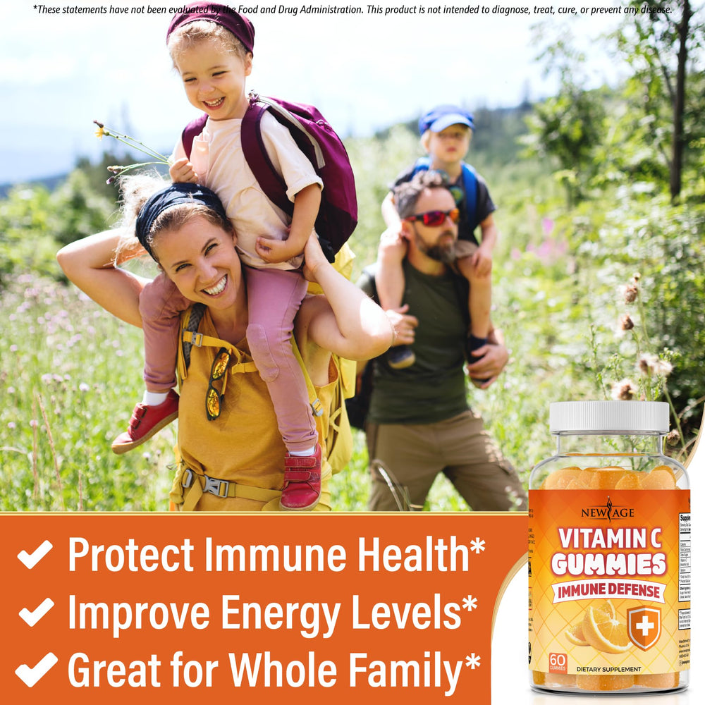 NEW AGE Vitamin C Gummies bottle back shows the label and ingredients.