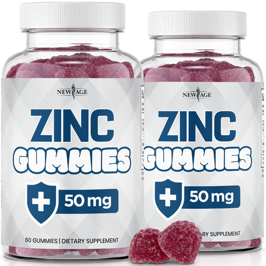 NEW AGE Zinc Gummies bottle pour shows easy daily immune support.