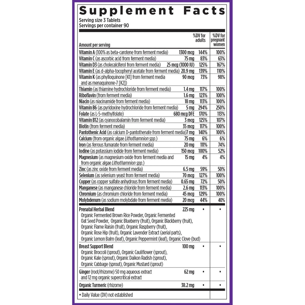 Organic vegetables and herbs base of New Chapter Prenatal supplement.
