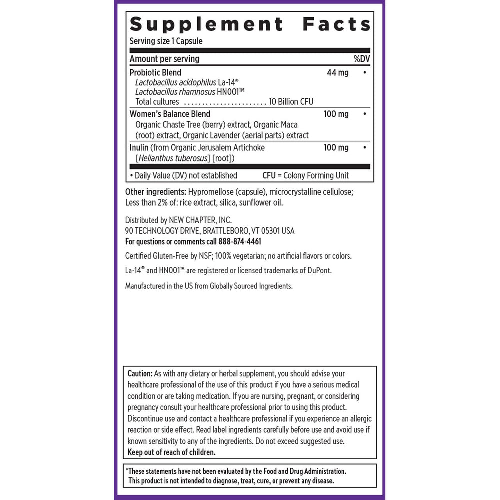 New Chapter Dairy-free ingredient list emphasizes plant-based probiotic care.