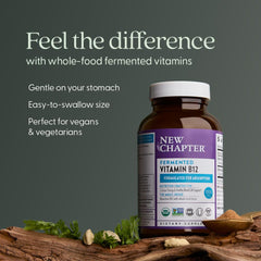 New Chapter B12 label highlighting USDA Organic and vegan certifications.
