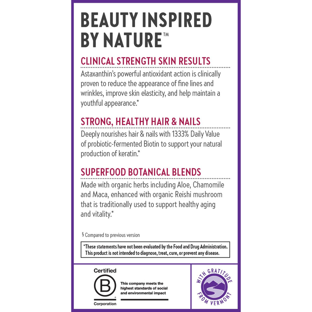 New Chapter hair skin nails capsule shot suggests daily use for radiant-looking vitality.