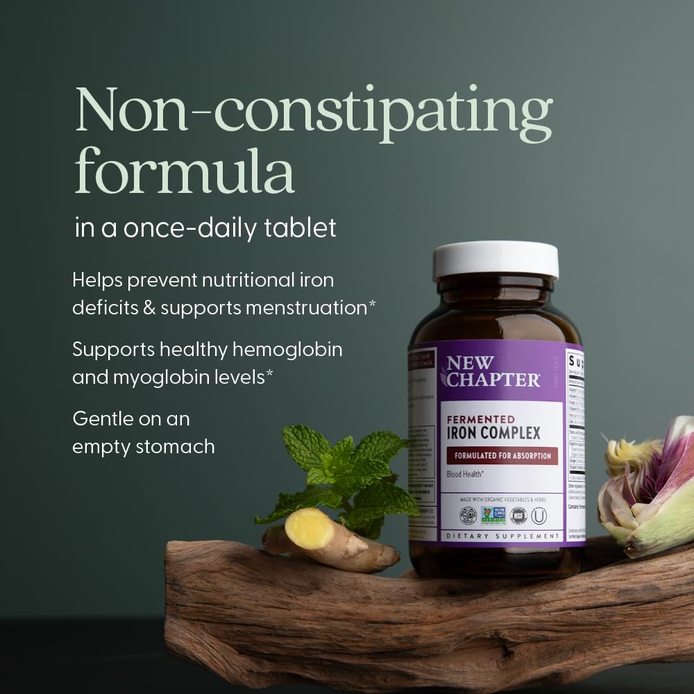 Iron plus vitamins and minerals support red blood cell function and energy pathways.