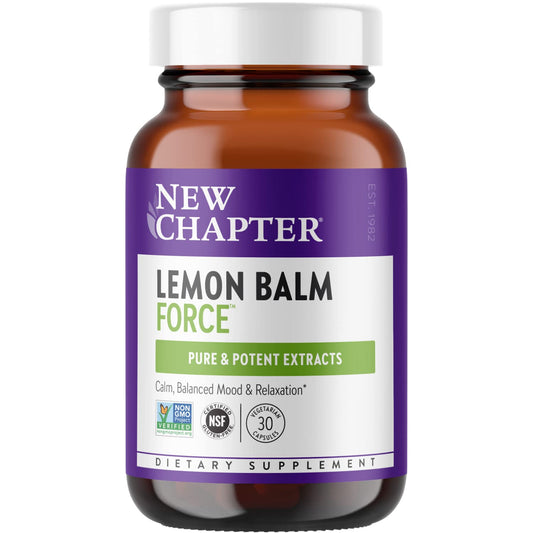 New Chapter Lemon Balm Force bottle promotes calm mood and daily wellness.