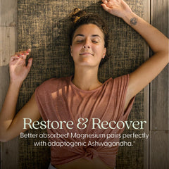 New Chapter magnesium-ashwagandha capsules closeup highlighting high absorption.