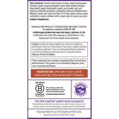 New Chapter Men's Multivitamin digestibility note demonstrates ginger and chamomile aiding stomach comfort.