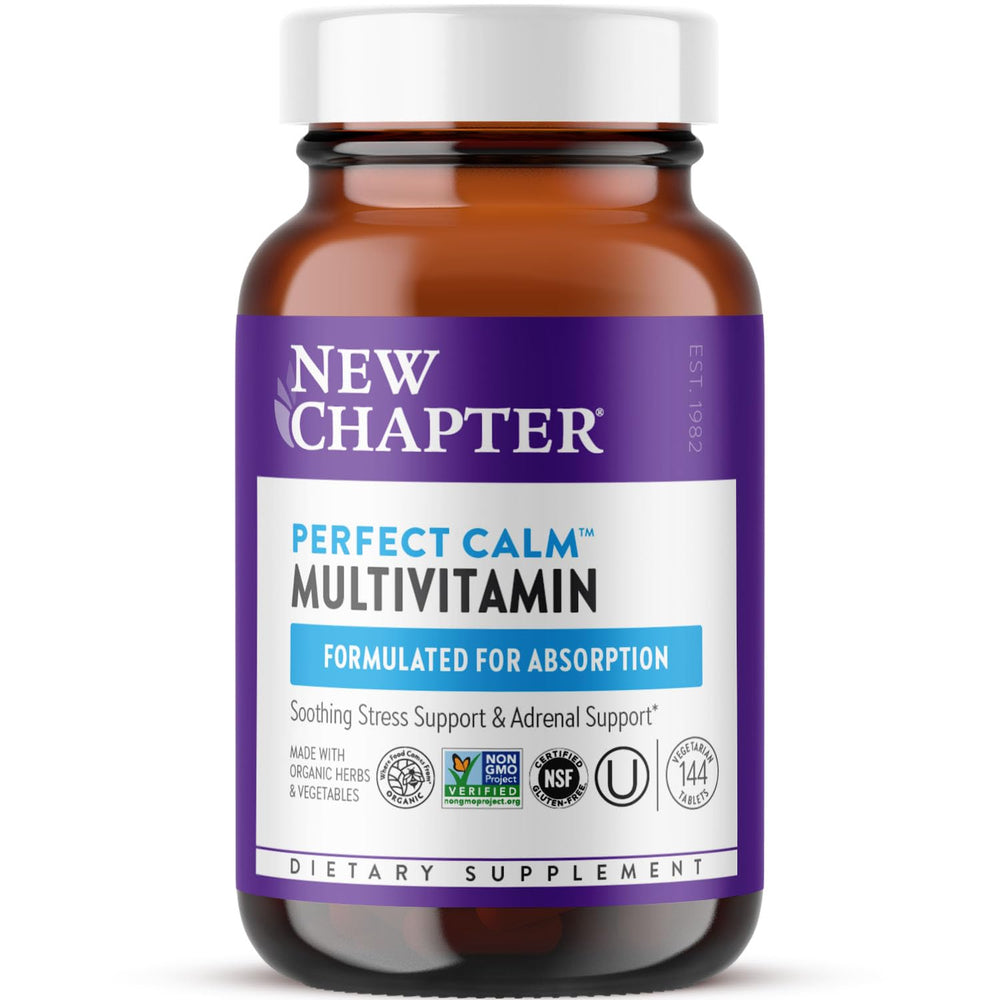 New Chapter Perfect Calm bottle front view signals daily stress and mood support.