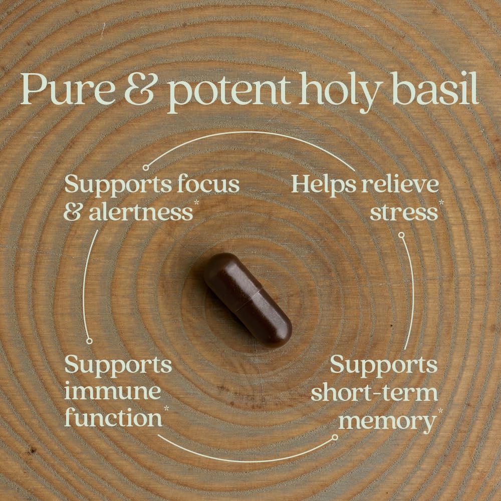 New Chapter Holy Basil Force capsule closeup illustrating rapid absorption design.