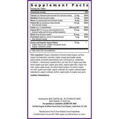 New Chapter Vitamin B Complex vegan and gluten-free certification visible.