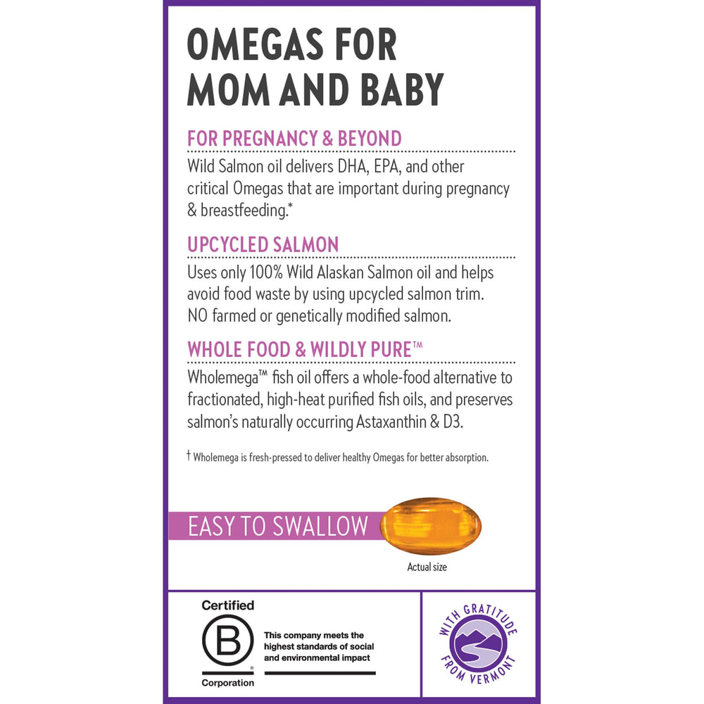 New Chapter Wholemega for Moms easy-to-swallow capsules for busy moms.