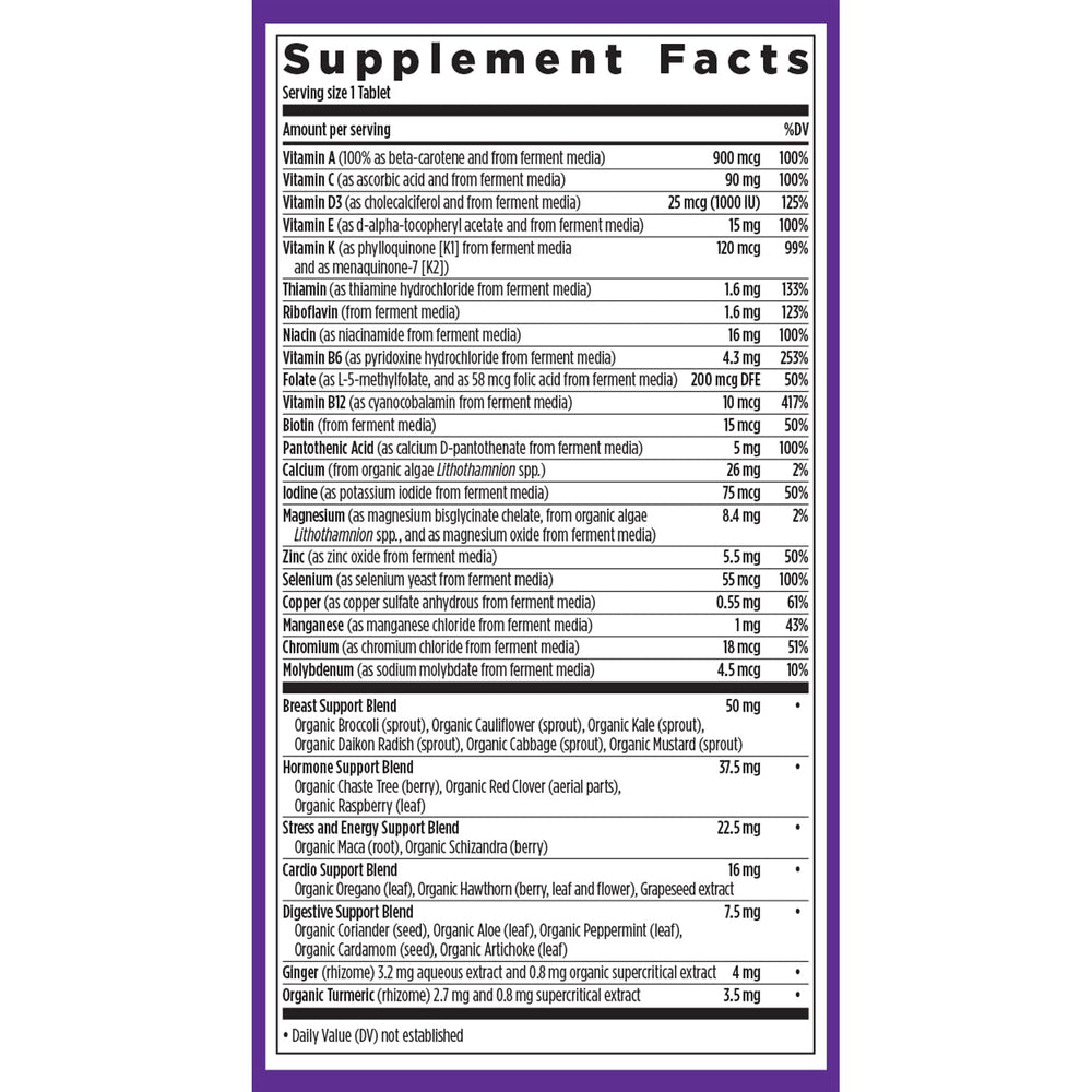 Eco-friendly packaging of New Chapter multivitamin 40+ shows certifications.