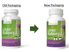 New Green Nutrition Liver Kidney Aid ingredients—milk thistle and dandelion in herbal blend.