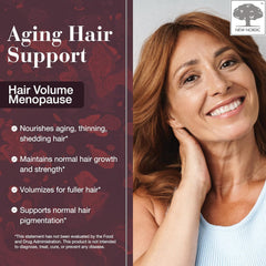 New Nordic Hair Volume menopause pine bark ingredient closeup suggests clinically studied support for hair growth