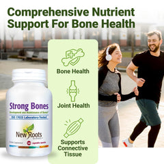 NEW ROOTS HERBAL bottle highlights 22-ingredient formula for comprehensive bone support