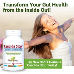 NEW ROOTS HERBAL Candida Stop daily-dose schedule suggests easy integration.
