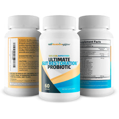 New Vibrations Nutrition bottle close-up emphasizes prebiotics supporting gut health.
