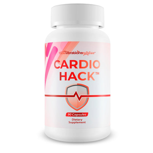 New Vibrations Cardio Hack bottle showing a bottle of circulation support.