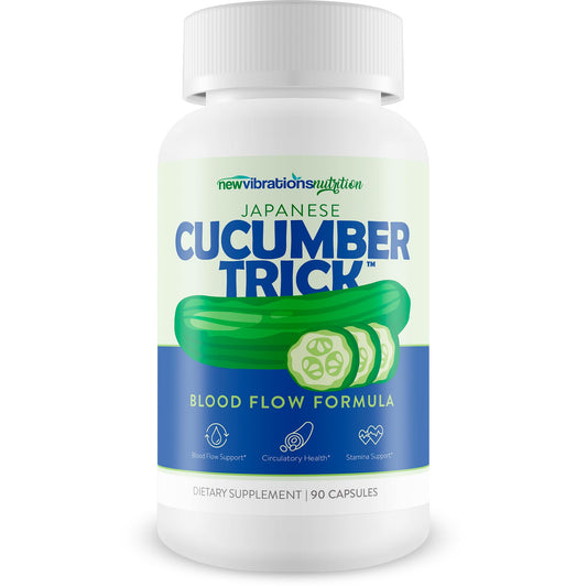 New Vibrations Nutrition Japanese Cucumber Trick bottle for men's blood flow supplement.