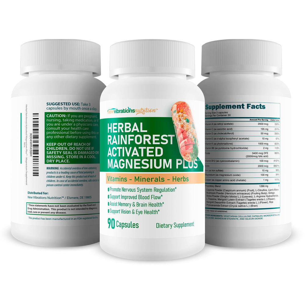 New Vibrations Nutrition magnesium bottle on desk, easy daily routine.