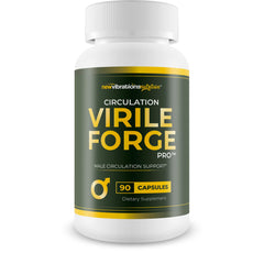 New Vibrations Nutrition Circulation Virile Forge Pro bottle signals daily male circulation support.